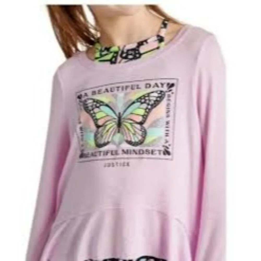 Justice Girls Collection X Long Sleeve 2-Fer Swing‎ w/ hair tie Shirt 12-14 NWT